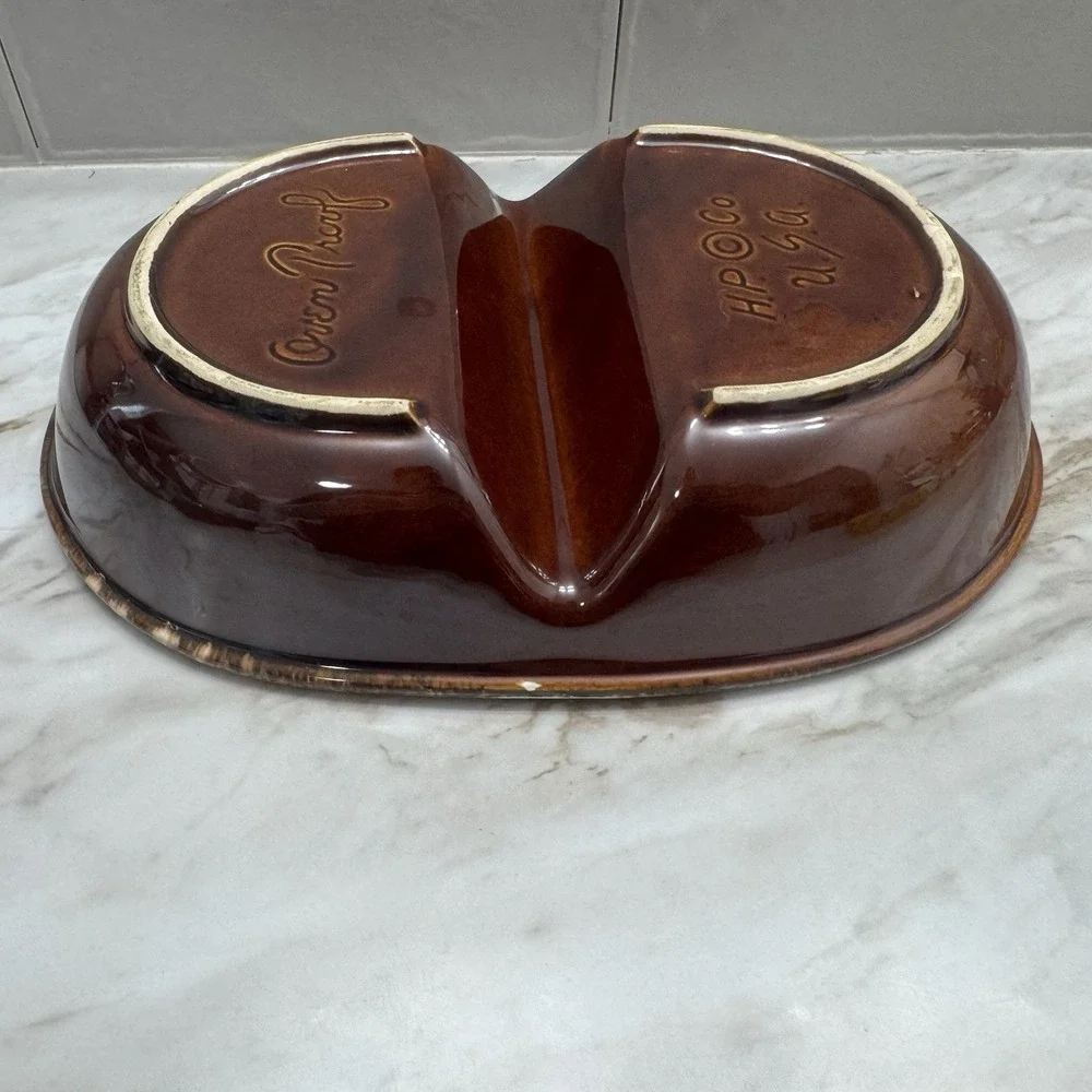 HULL OvenProof‎ BROWN DRIP GLAZE DIVIDED SERVING BOWL DISH OVEN PROOF USA